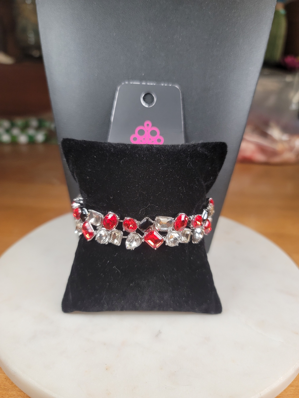 paparazzi Red, Black, and Clear Crystal Stretch Bracelet